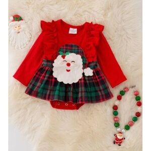 BRAND NEW WITH TAGS Santa Baby Plaid Ruffle Onesie